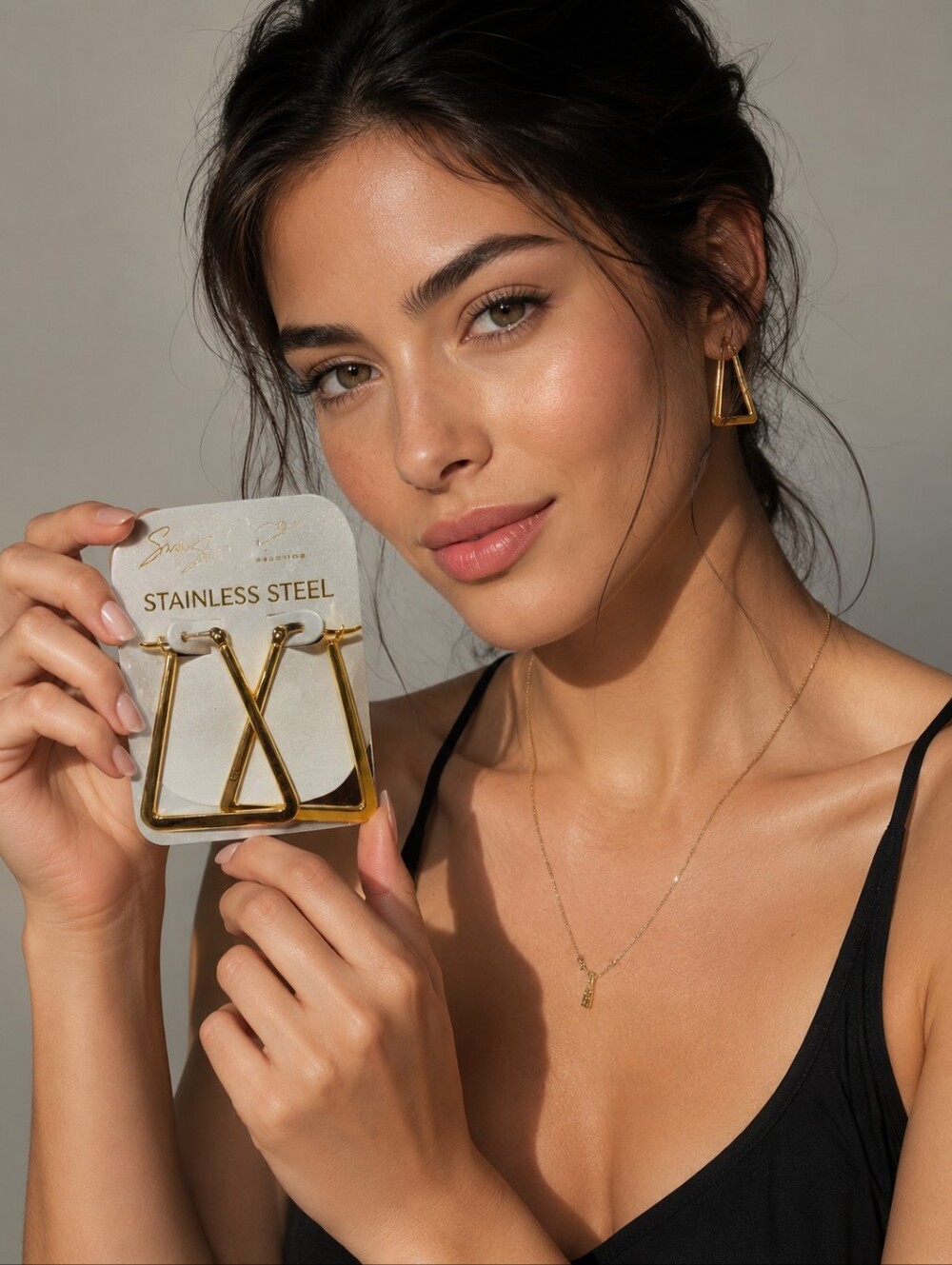 Gold Stainless Steel Triangle Hoop Earrings